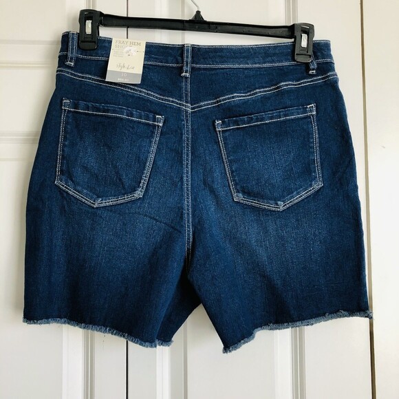 Style & Co Women's Size 10 Bermuda Jean Shorts Frayed Hem High Rise Blue Denim - Picture 4 of 7
